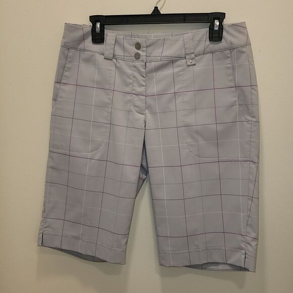 Nike Dri-Fit Golf Shorts Men's Size 8 Pinstripes Deep Pockets Logo Embroidered - Picture 1 of 11